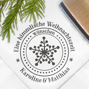 Stempel himmlische Weichnachtszeit, Schneeflocke, individuell, personalisiert, Weihnachtsstempel