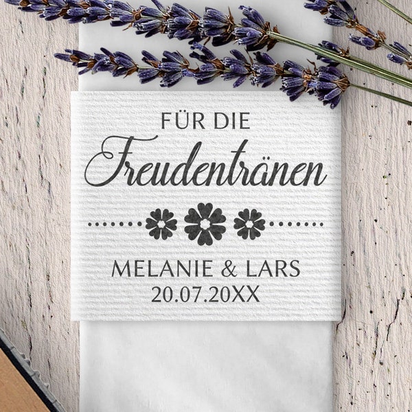 Für die Freudentränen Stempel, Hochzeitsstempel, Holzstempel, 50x40mm, Blumen, personalisiert, Stempel für Taschentücher, FS-015