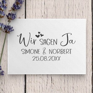 Hochzeitsstempel, selbstfärbender Stempel oder Holzstempel, personalisiert, Save the Date Stempel, Wir sagen Ja, Stempel Einladung, Herzen