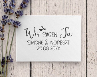 Hochzeitsstempel, selbstfärbender Stempel oder Holzstempel, personalisiert, Save the Date Stempel, Wir sagen Ja, Stempel Einladung, Herzen