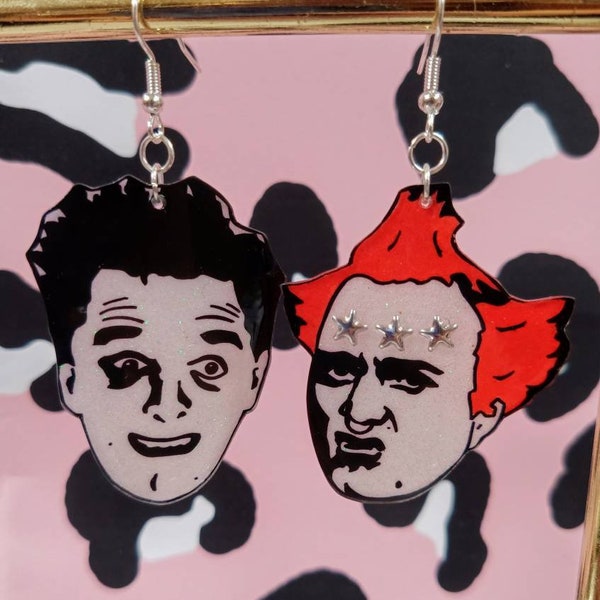 Rik and Vyvyan The Young Ones hand drawn shrink plastic  kitsch statement earrings.