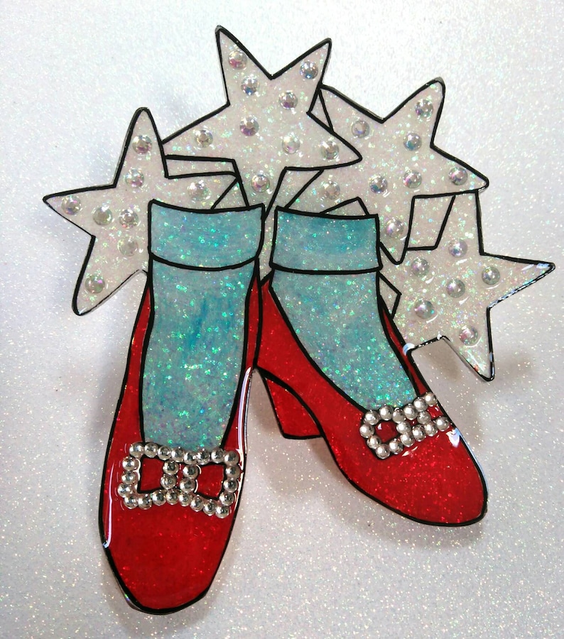 Classic movies Dorothy Gale The wizard of Oz ruby slippers glittery statement size brooch Judy Garland