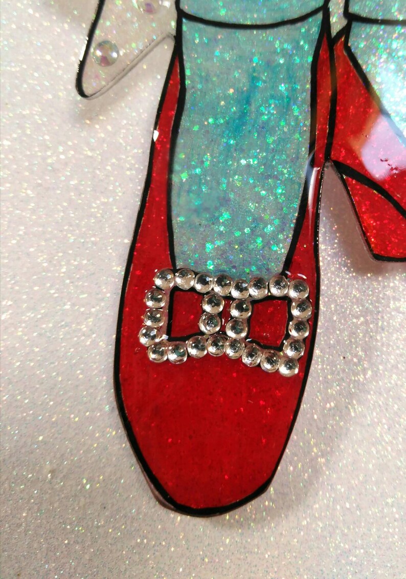 Classic movies Dorothy Gale The wizard of Oz ruby slippers glittery statement size brooch Judy Garland