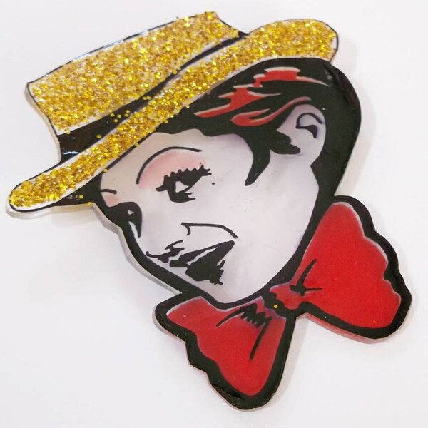 Handmade Columbia Rocky Horror Picture Show illustrated shrink plastic brooch/pin