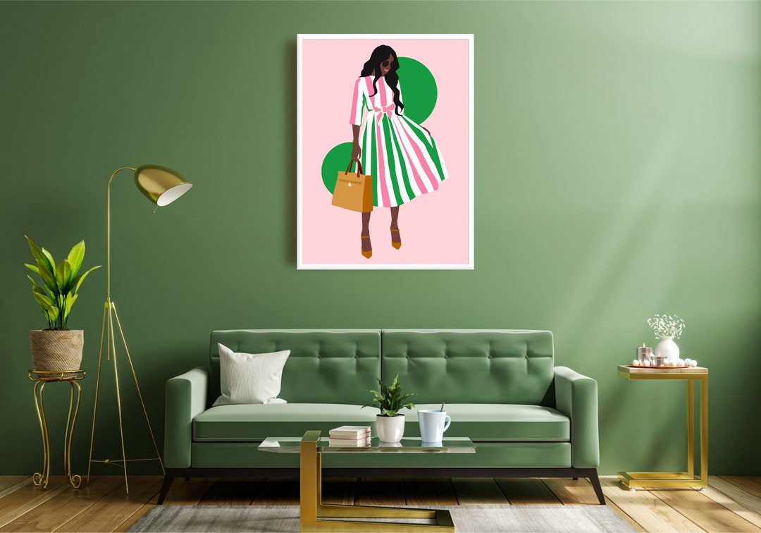 Pink and Green Art Work, Pink Wall Art, Quality Print, Fashionably Pink ...