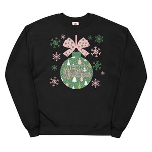 Pink and Green Christmas Sweatshirt- Pink and Green Ornament Merry Christmas Sweatshirt - Christmas Gift for Women Unisex fleece sweatshirt