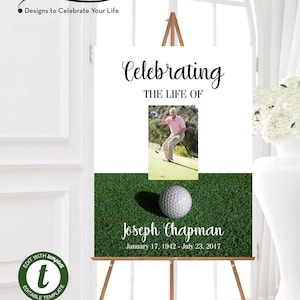 Golfer&#39;s Funeral Welcome Sign, Celebrating the Life of Sign, Printable Funeral Sign, 2 sizes, Editable Instant Download Sign, ZFWS 21004