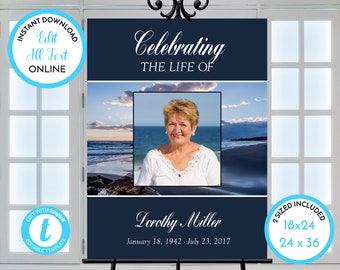 Beach at Dusk Funeral Welcome Sign, Celebrating the Life of Sign, Printable Funeral Sign, Editable Instant Download Sign, ZFWS 21070