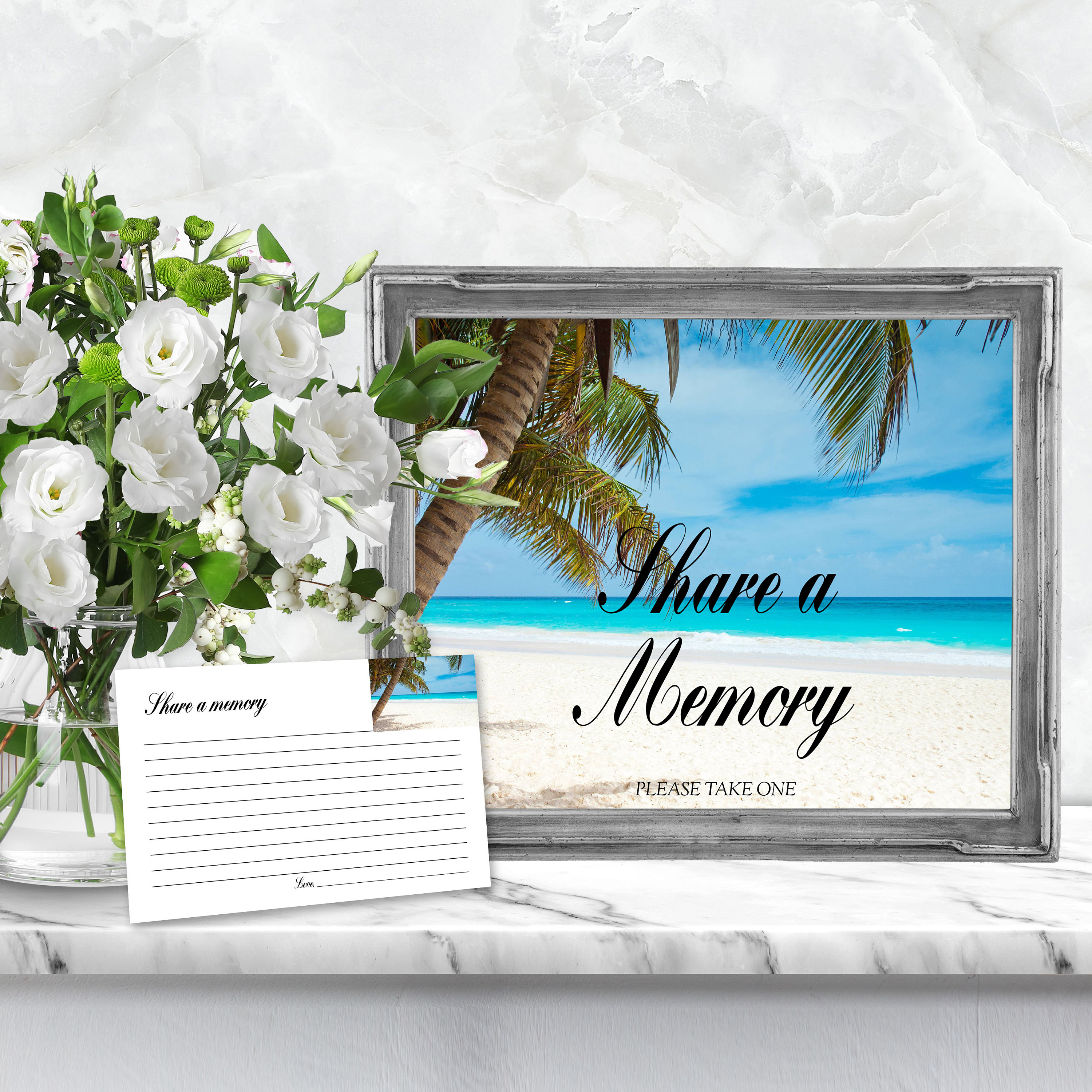 Tropical Beach Share a Memory Card and Sign, Memorial Favor