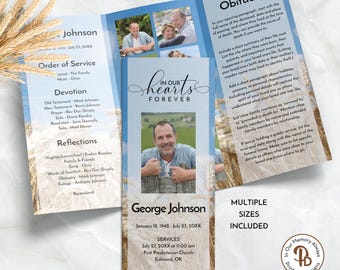 Farmer's Trifold Funeral Program, Obituary Template, Celebration of Life Program, Memorial Service, Templett QFP3 21284
