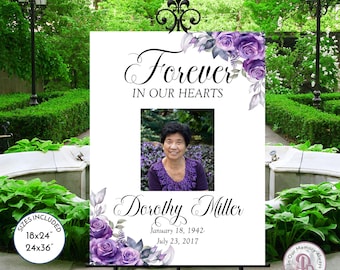 Purple Roses Funeral Welcome Sign, Lavendar Roses Celebrating the Life of Sign, Printable Funeral Sign, 2 sizes, Editable, QFWS 21571