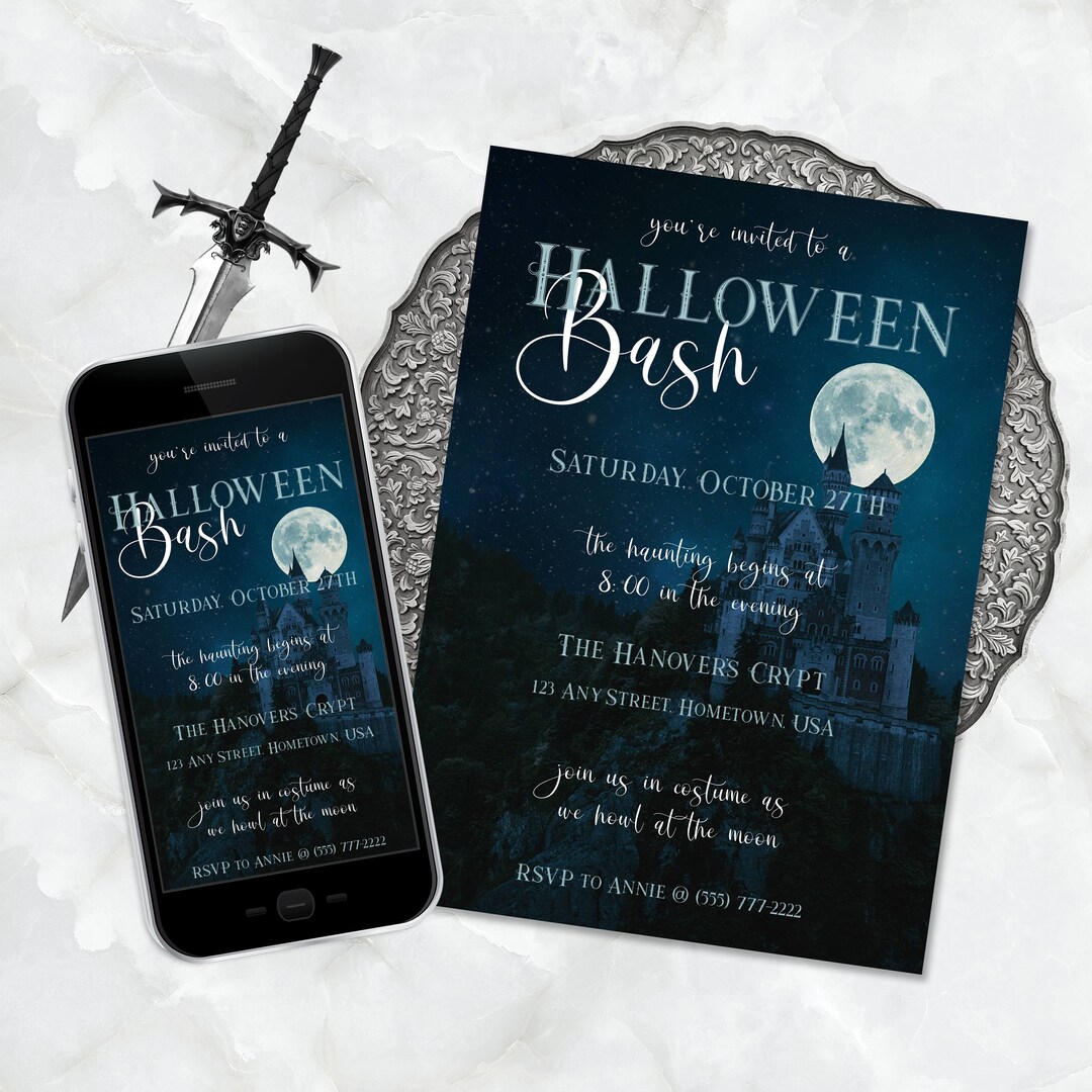 Full Moon Printable Halloween Costume Bash Invitation, Adult Halloween ...