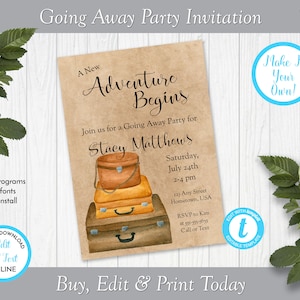 Luggage Going Away Party Invitation, Moving Party Invitation, Bon Voyage Party Invite, Edit in Templett, ZGA 22003