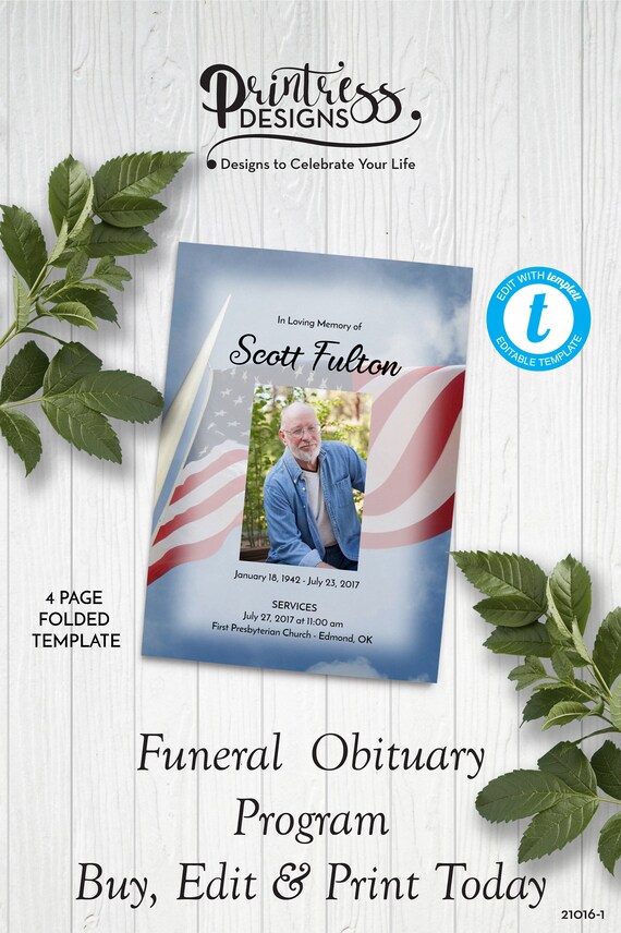 Obituary And Order Of Service Template Edit In Templett Printable