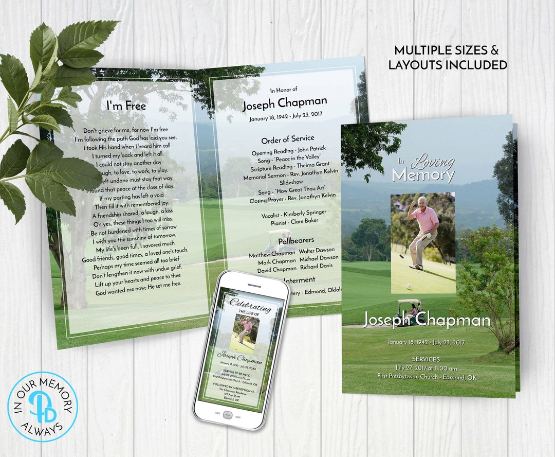 Golfer's Funeral Program Template Obituary Order of - Etsy