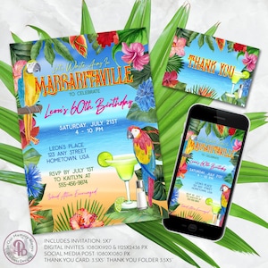 Margarita Birthday Party Invitation Template, Tropical Birthday Digital Invite, Printable and Editable in Templett ZBD 13069 T101
