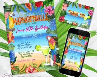 Margarita Birthday Party Invitation Template, Tropical Birthday Digital Invite, Printable and Editable in Templett ZBD 13069 T101