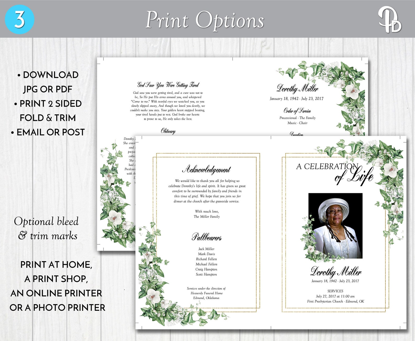 Ivy and Orchids Funeral Program Template Greenery | Etsy