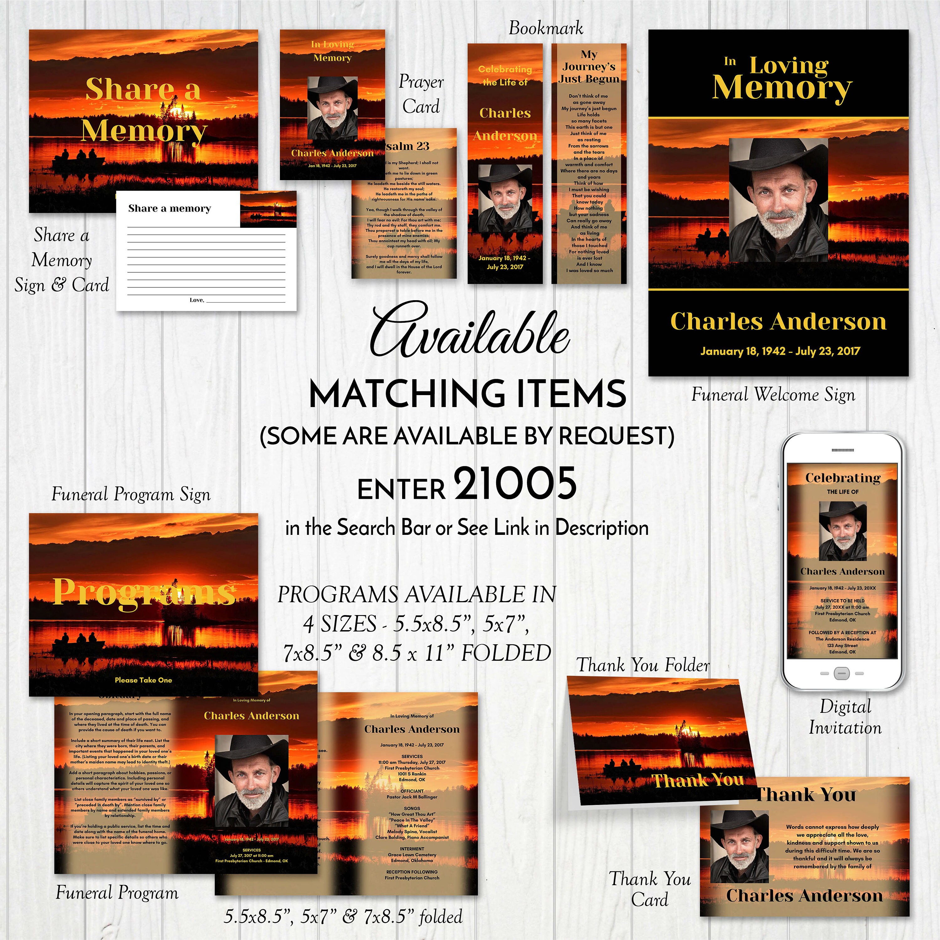 Sunset Fishing Funeral Invitation, Electronic Funeral Announcement ...