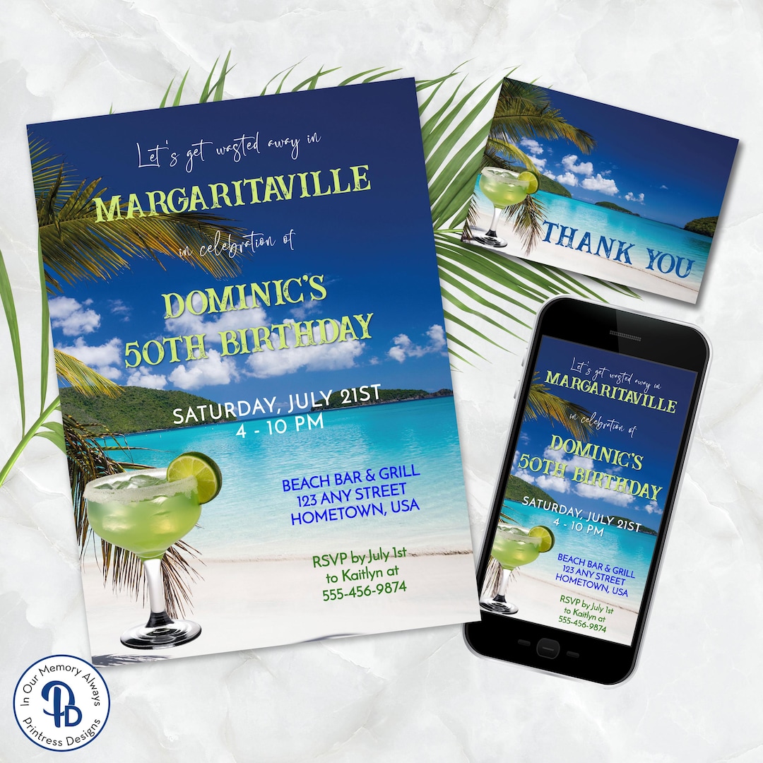 Margaritaville Birthday Party Invitation Template, Tropical