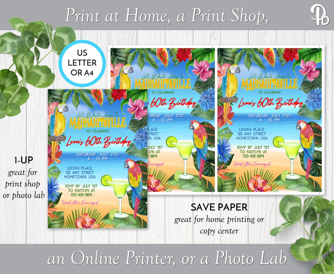 Margaritaville Birthday Party Invitation Template Tropical Etsy México
