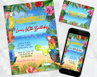 Margarita Birthday Party Invitation Template, Tropical Birthday Invite and Evite, Printable and Editable in Templett ZBD 13069