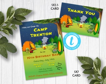 Camping Birthday Party Invitation, Camp Out Birthday Invitation Template, Camp Out Sleepover Party Invite, Edit in Templett, ZBD 13029