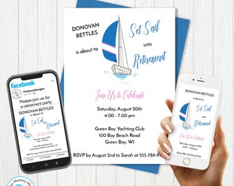 Set Sail Retirement Party Invitation, Retirement Celebration Digital Invite, Social Media Evite, ZRT 24006
