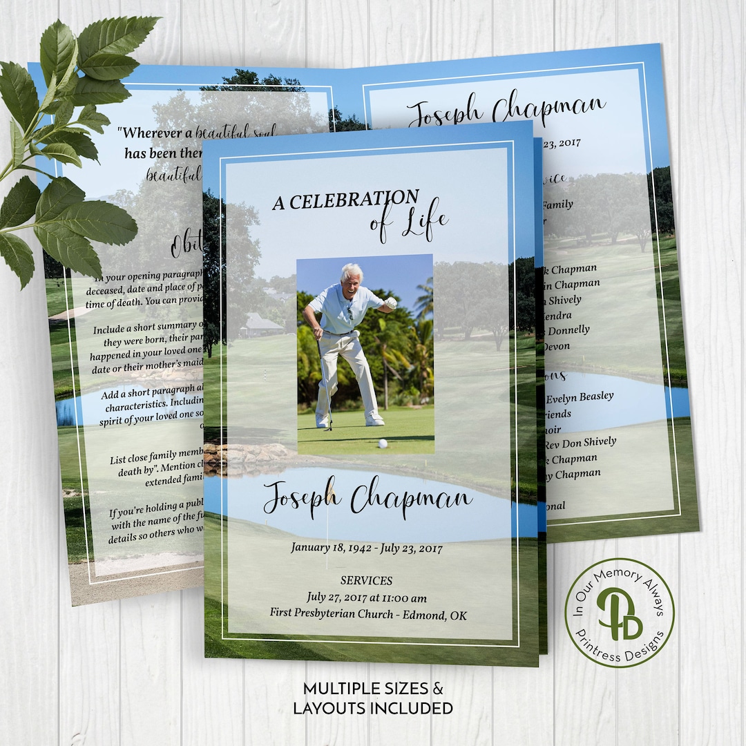 Golf Course Pond Memorial Service Template, Obituary/order of Service Template, Printable ...