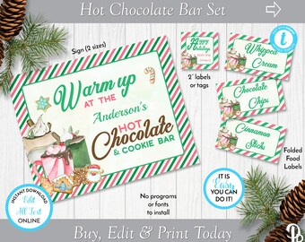 Riscaldati al bar della cioccolata calda, set con cartello del bar della cioccolata calda, tende per cibo ed etichetta per tazze/cartellini per bomboniere, bar della cioccolata calda, ZHTCHS 20115