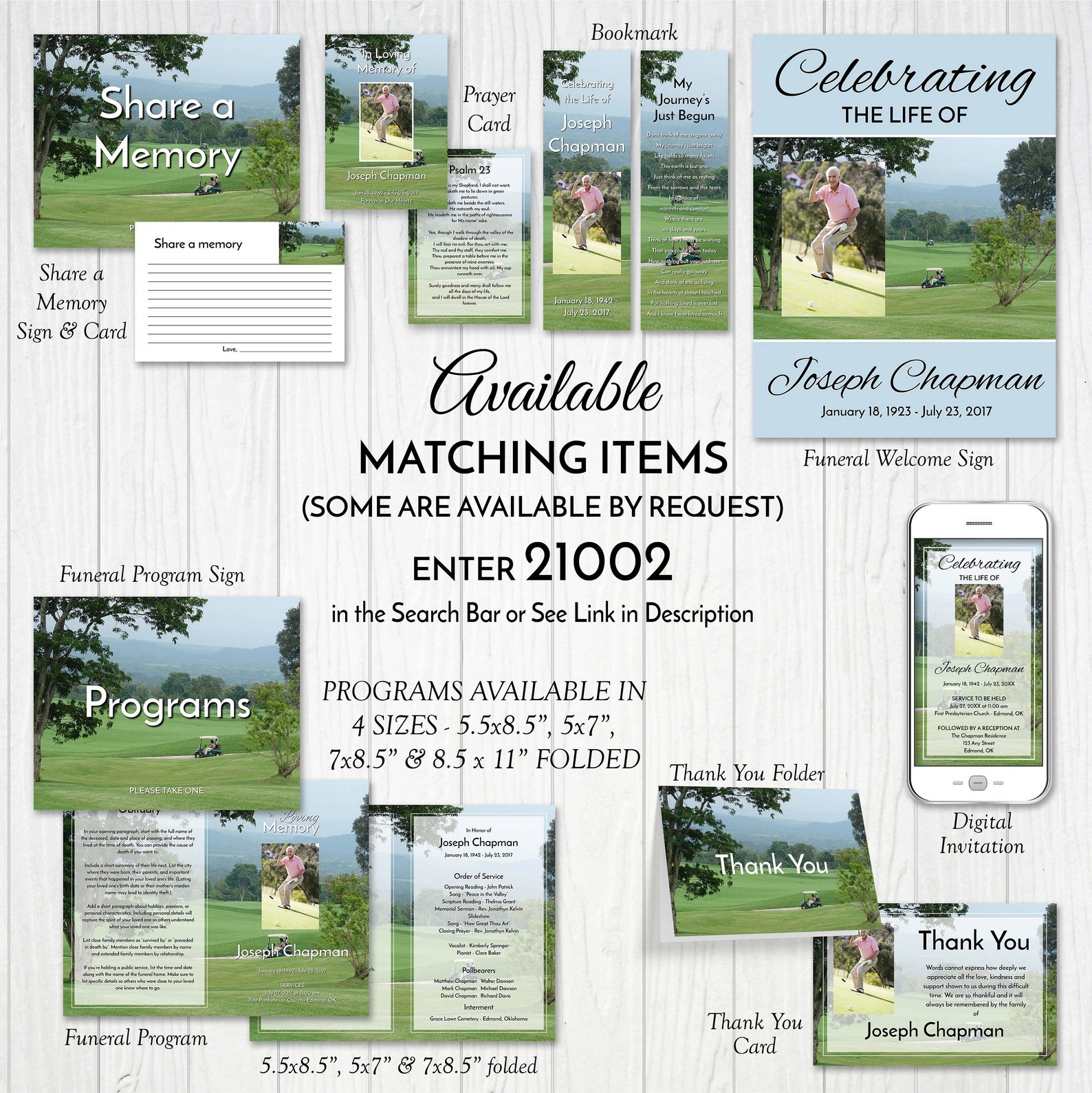 Golfer's Funeral Program Template, Obituary Order of Service Template, Printable Memorial ...