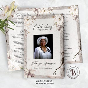 Stone Floral Funeral Program Template, Obituary/Order of Service Template, Printable Memorial Service, Edit in Templett, QFP 21536