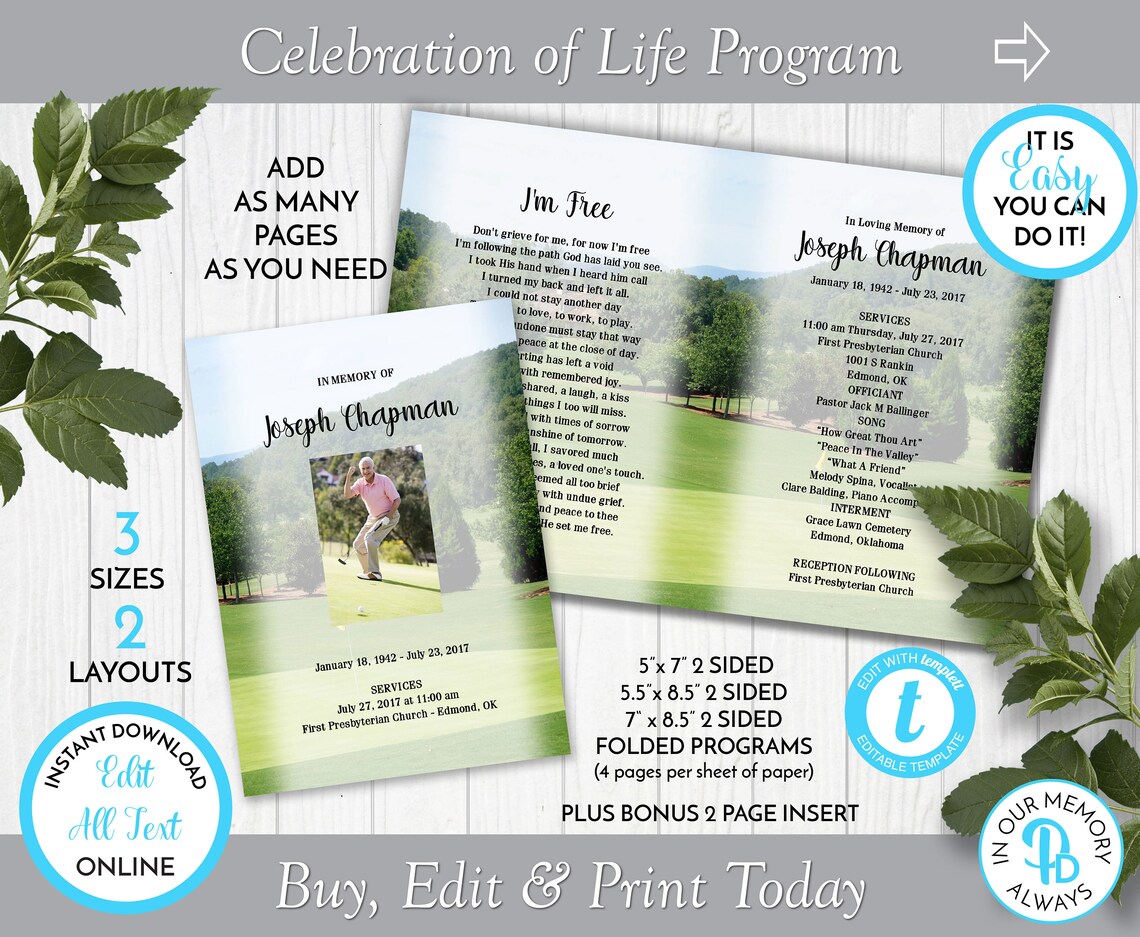 Golfer's Obituary/order of Service Template Funeral Etsy