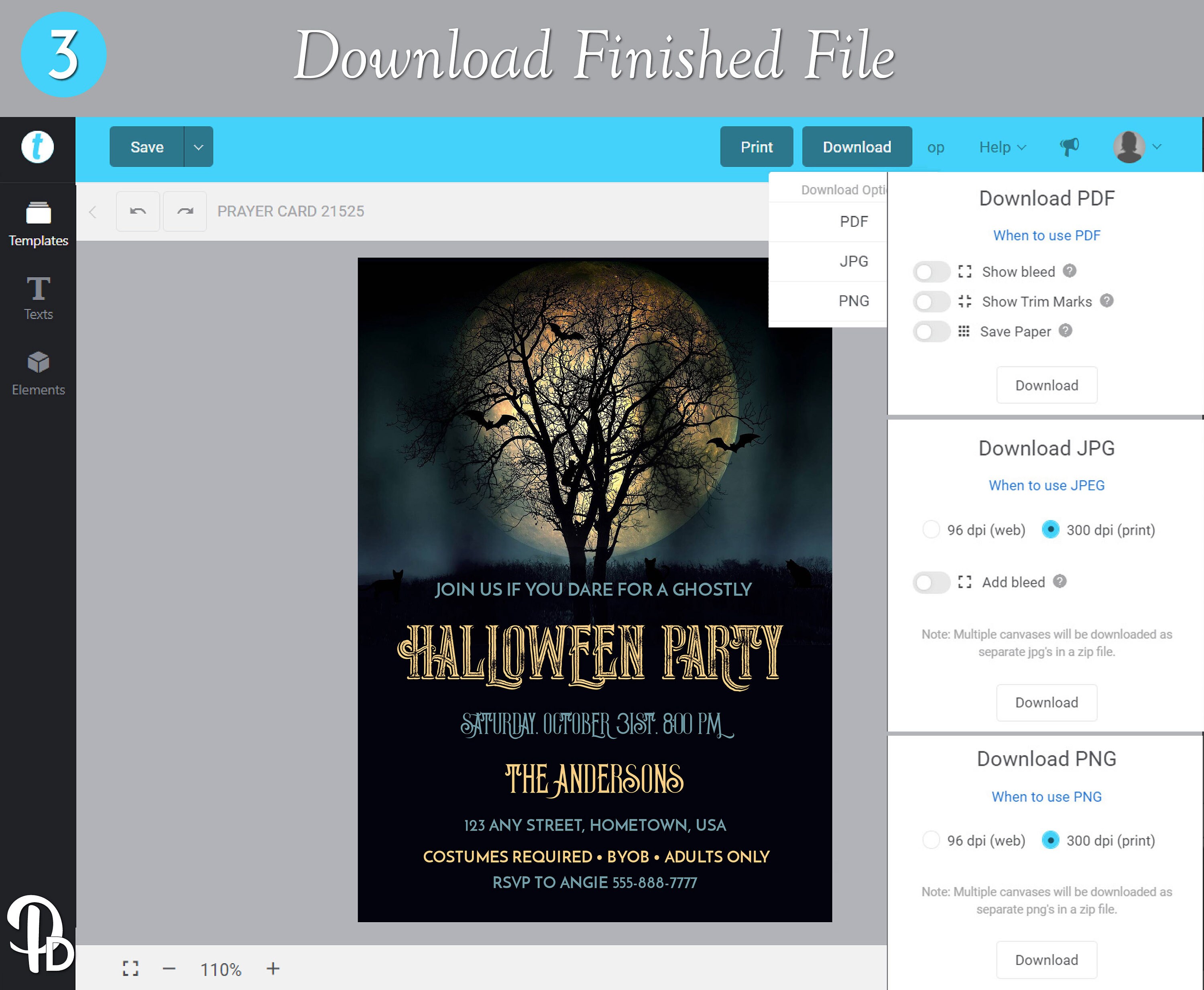 Full Moon Printable Halloween Costume Party Invitation Edit - Etsy