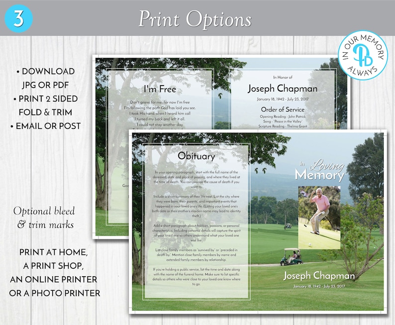 Golfer's Funeral Program Template Obituary Order of Etsy