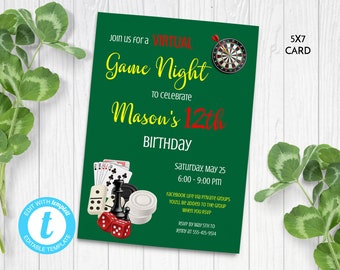 Virtual Birthday Party Invitation, Virtual Game Night Invitation, Social Distancing Party, Edit in Templett, ZBDV 13063