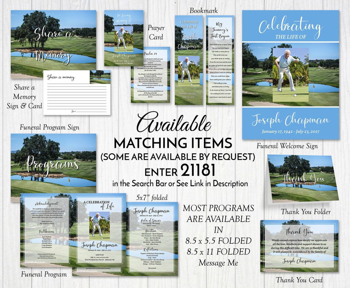 Golfers Memorial Bookmark Template Golf Editable Photo - Etsy