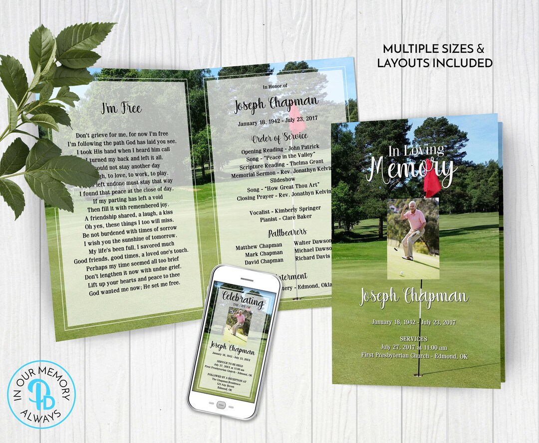 Golfer's Memorial Service Template Obituary/order of - Etsy