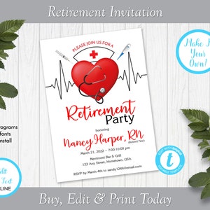 Nurse Retirement Party Invitation, Retirement Celebration Invite, Edit in Templett, ZRT 24027