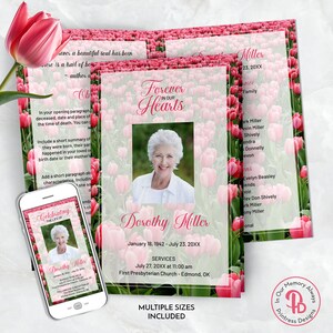 Peut inclure: Une annonce de funérailles florale rose et verte avec une photo d'une femme et le texte "Forever in Our Hearts" et "Dorothy Miller". L'annonce comprend les dates 18 janvier 1942 - 23 juillet 20XX et le texte "Services 27 juillet 20XX à 11h00 First Presbyterian Church - Edmond, OK".