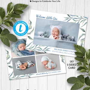 Collage de fotos para anunciar el nacimiento de tu pequeño, anuncio de recién nacido, plantilla para anunciar el nacimiento con fotos, edición en Templett, ZBA 11011