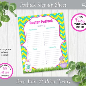 Easter Egg Hunt and Potluck Sign-up Sheet, Potluck Invite ZHLPLS 20181