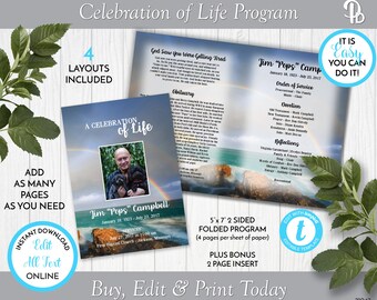 Double Rainbow Funeral Program Template Obituary/order of | Etsy
