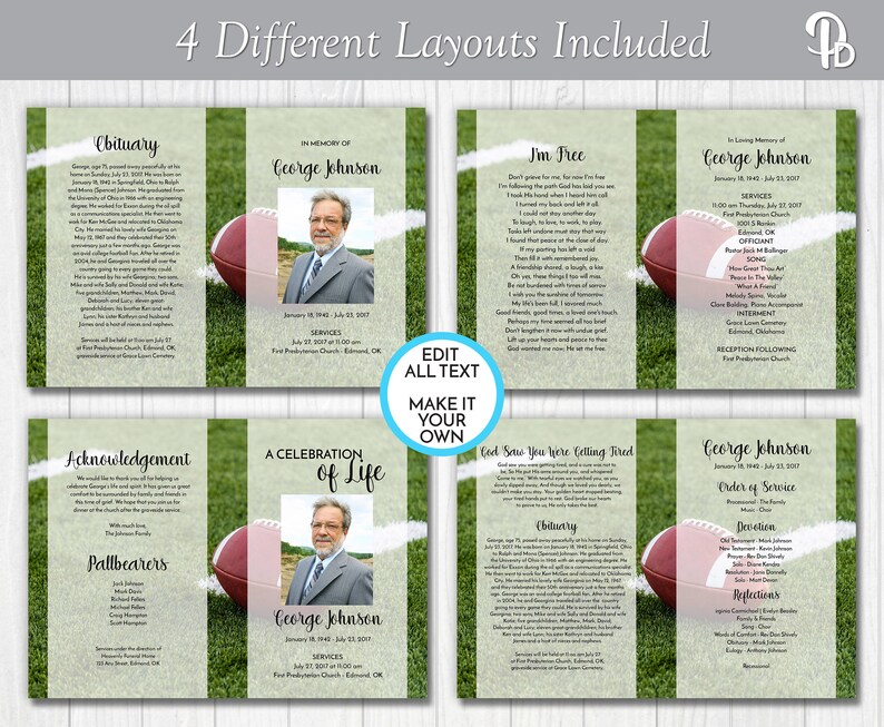 Football Fan Funeral Program Template Obituary/Order of Etsy