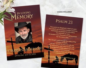 Cowboy Kneeling at a Cross Funeral Keepsake Prayer Card, Memorial Favor, Celebration of Life Keepsake, In Loving Memory, Templett QPC 21229