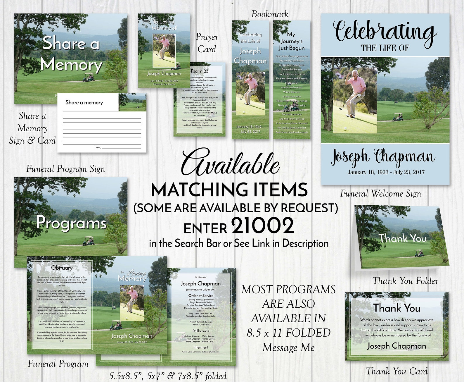 Golfer's Funeral Program Template Obituary Order of | Etsy