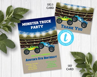 Monster Truck Birthday Party Invitation Template, Birthday Invite, Edit in Templett, ZBD 13026