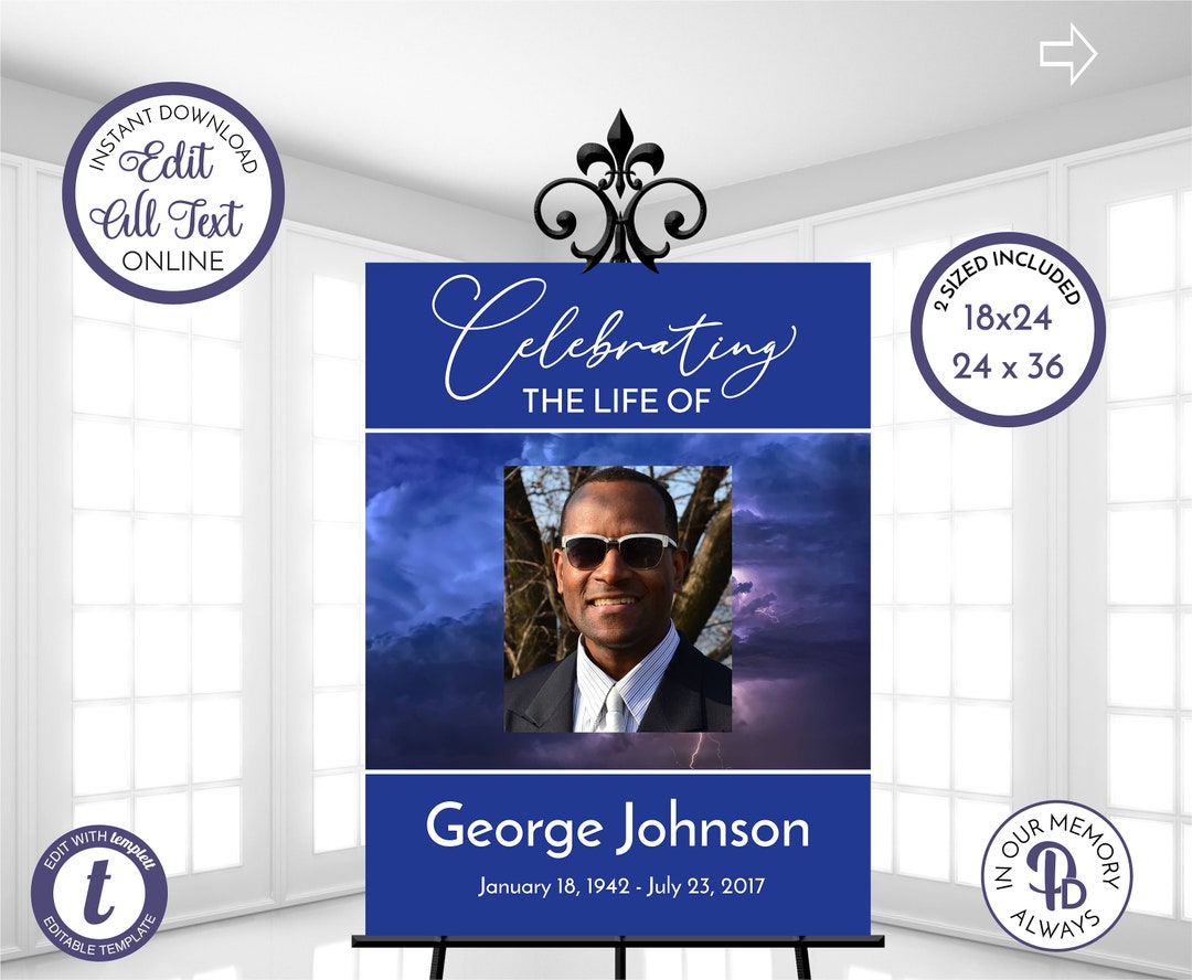 Thunder and Lightning Funeral Sign, Celebrating the Life of