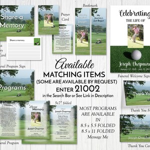 Golfers Memorial Bookmark Template, Golf Editable Photo Funeral ...