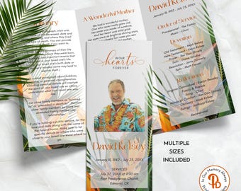 Bird of Paradise Trifold Funeral Program, Obituary Template, Celebration of Life Program, Memorial Service, Templett QFP3 21283